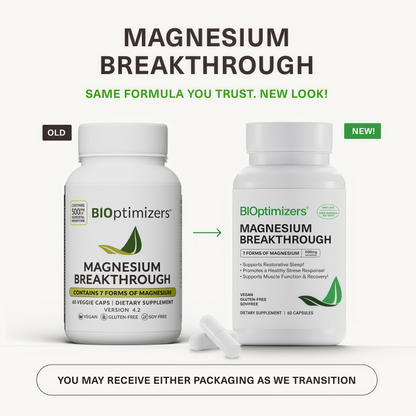 BIOptimizers Magnesium Breakthrough Supplement with 500mg - 7 Forms of Magnesium: Glycinate, Malate, Citrate, and More - Natural Support for Sleep and Cognitive Function -60 Capsules- Calming Vitamins