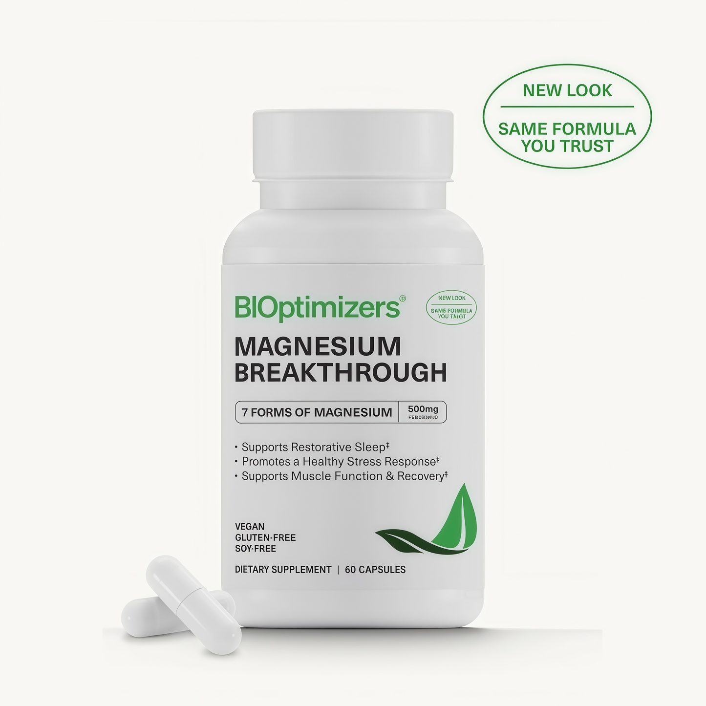 BIOptimizers Magnesium Breakthrough Supplement with 500mg - 7 Forms of Magnesium: Glycinate, Malate, Citrate, and More - Natural Support for Sleep and Cognitive Function -60 Capsules- Calming Vitamins